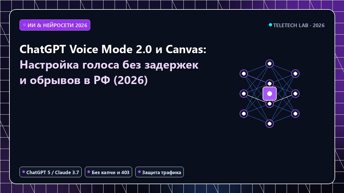 ChatGPT Voice Mode 2.0 и Canvas: Настройка голоса без задержек и обрывов в РФ (2026)