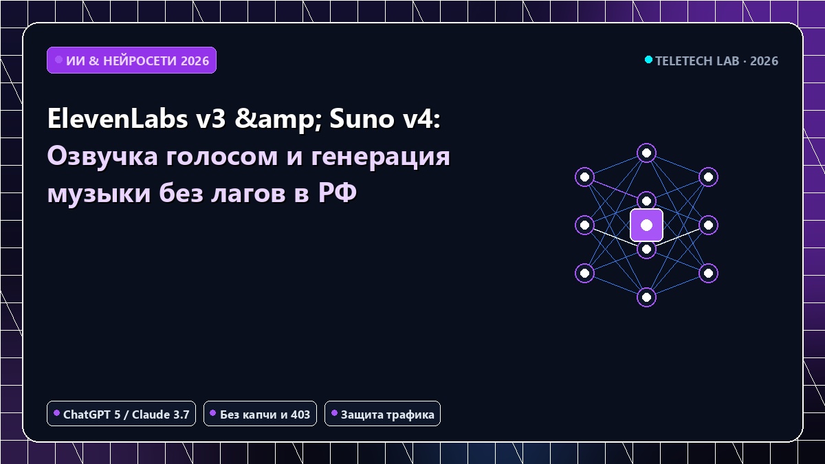 ElevenLabs v3 & Suno v4: Озвучка голосом и генерация музыки без лагов в РФ