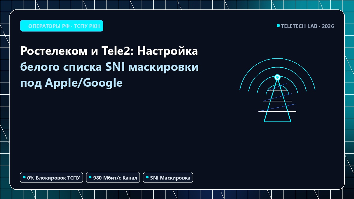 Ростелеком и Tele2: Настройка белого списка SNI маскировки под Apple/Google
